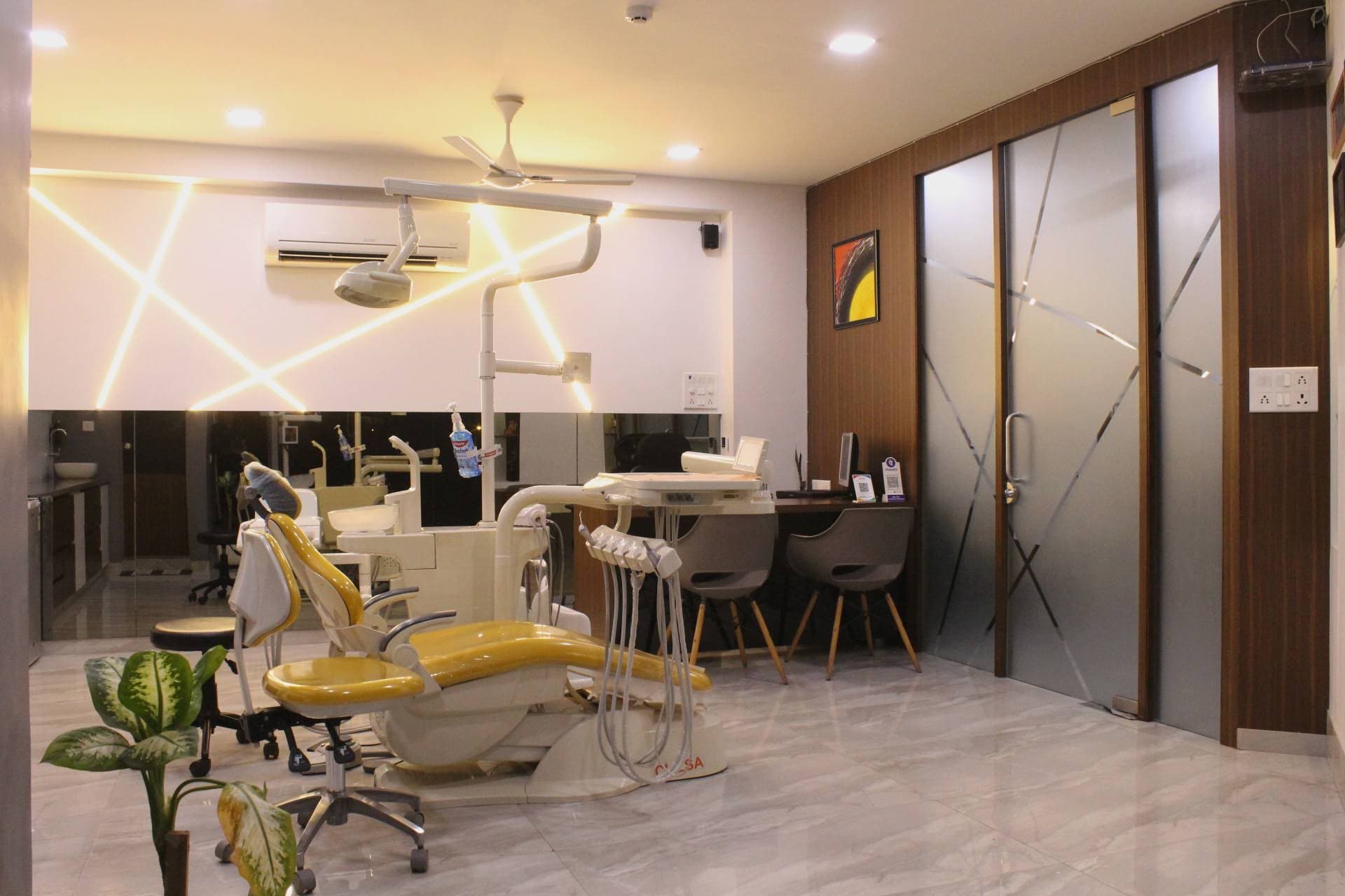 Treatment room and reception counter at Dental Beats
